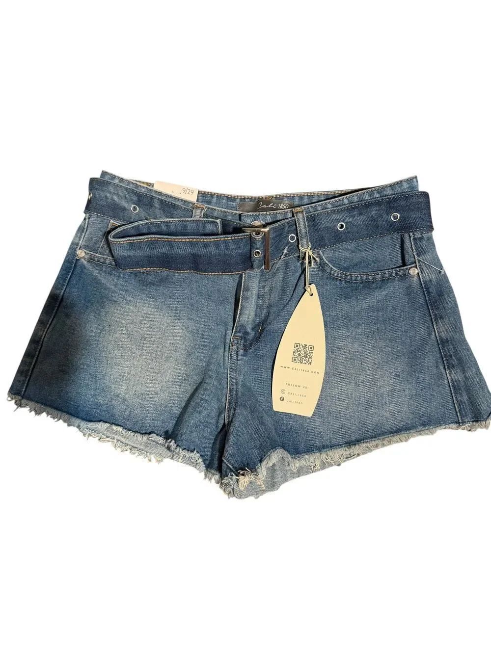 Cali 1850 Cut Off Denim belted Shorts Size 8, Cut-off Frayed